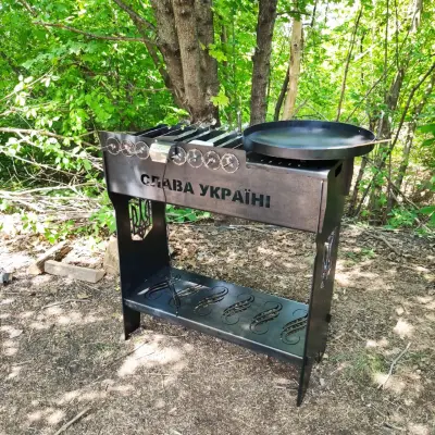 Мангальний набір 4 в 1 з автоматичним мангалом на 8 шампурів і сковородою 40 см