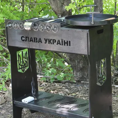 Мангальний набір 4 в 1 з автоматичним мангалом на 8 шампурів і сковородою 40 см
