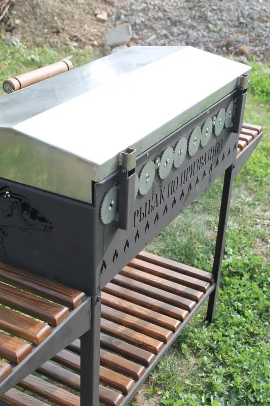 Steel and Wood Folding Side Table for Lux Grill