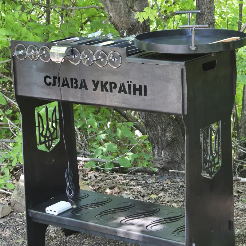 Мангальний набір 4 в 1 з автоматичним мангалом на 8 шампурів і сковородою 40 см