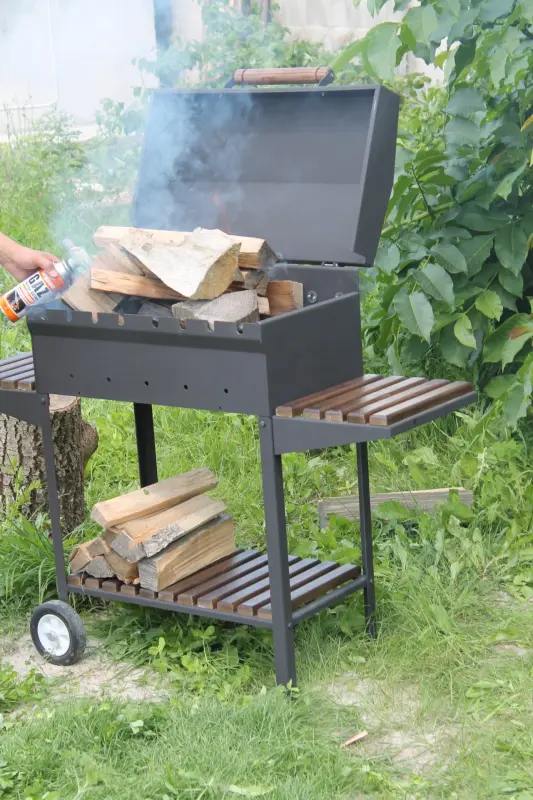 Steel and Wood Folding Side Table for Lux Grill