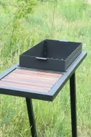 Gart Stationary Charcoal Brazier with Side Table and Removable 68×35×18 cm Firebox for 12 Skewers