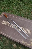Подвійний шампур із дерев’яною ручкою 630×12×3 мм, сталь AISI 430